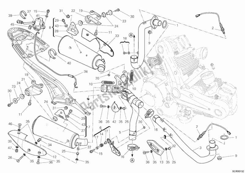 Todas as partes de Sistema De Exaustão do Ducati Monster 796 ABS USA 2012